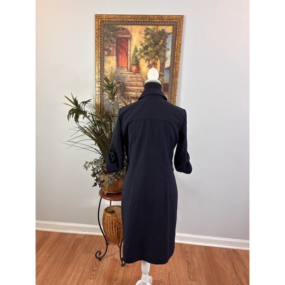 Sharagano Women Shift Collared Zip Up Size 6Dress 4 Pockets Navy Blue - Picture 4 of 10